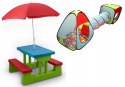 Ławka ogrodowa dla dzieci z parasolem + namiot