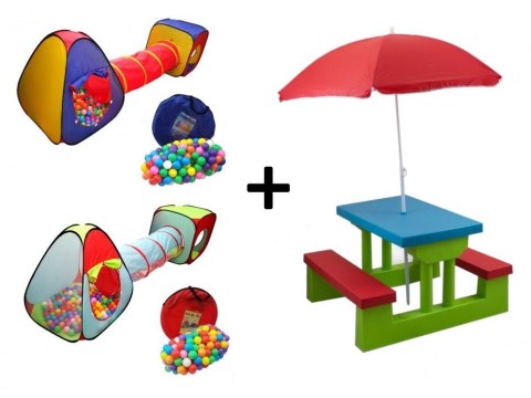Ławka ogrodowa dla dzieci z parasolem + namiot