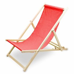 Drewniany leżak plażowy z regulacją czerwony