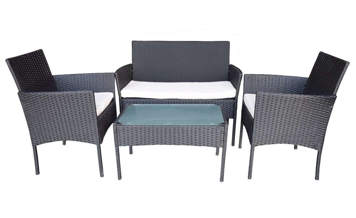 Zestaw mebli ogrodowych z TECHNORATTANU 4 osobowy CZARNY sofa + 2 fotele + stolik