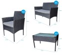 Zestaw mebli ogrodowych z TECHNORATTANU 4 osobowy CZARNY sofa + 2 fotele + stolik